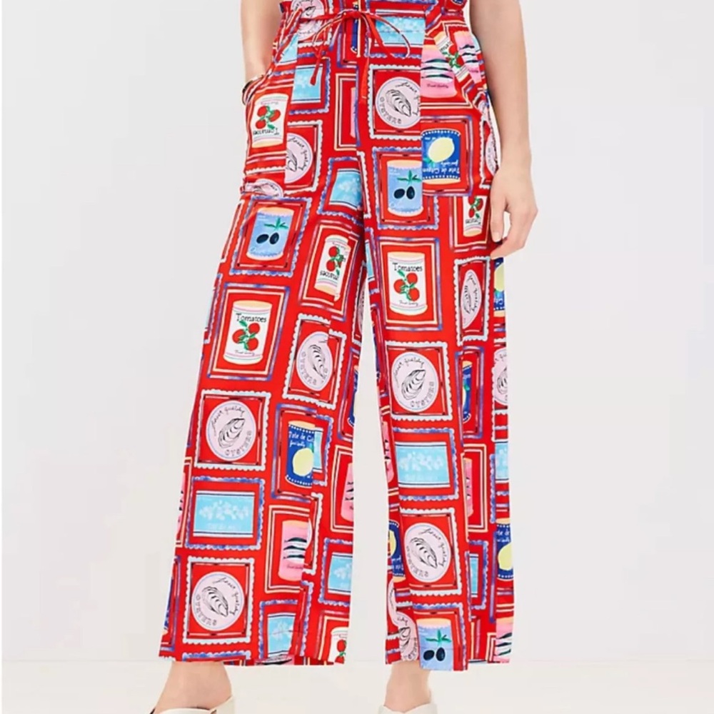 Wide Leg Printed Pants in Red